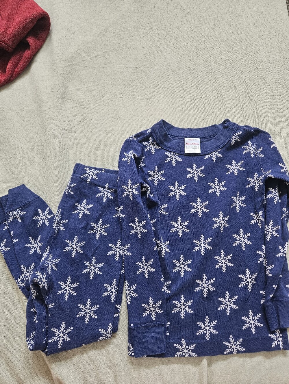 ​Hanna Andersson Blue Snowflake Organic Cotton Long Johns Pajama Set Kids US 4